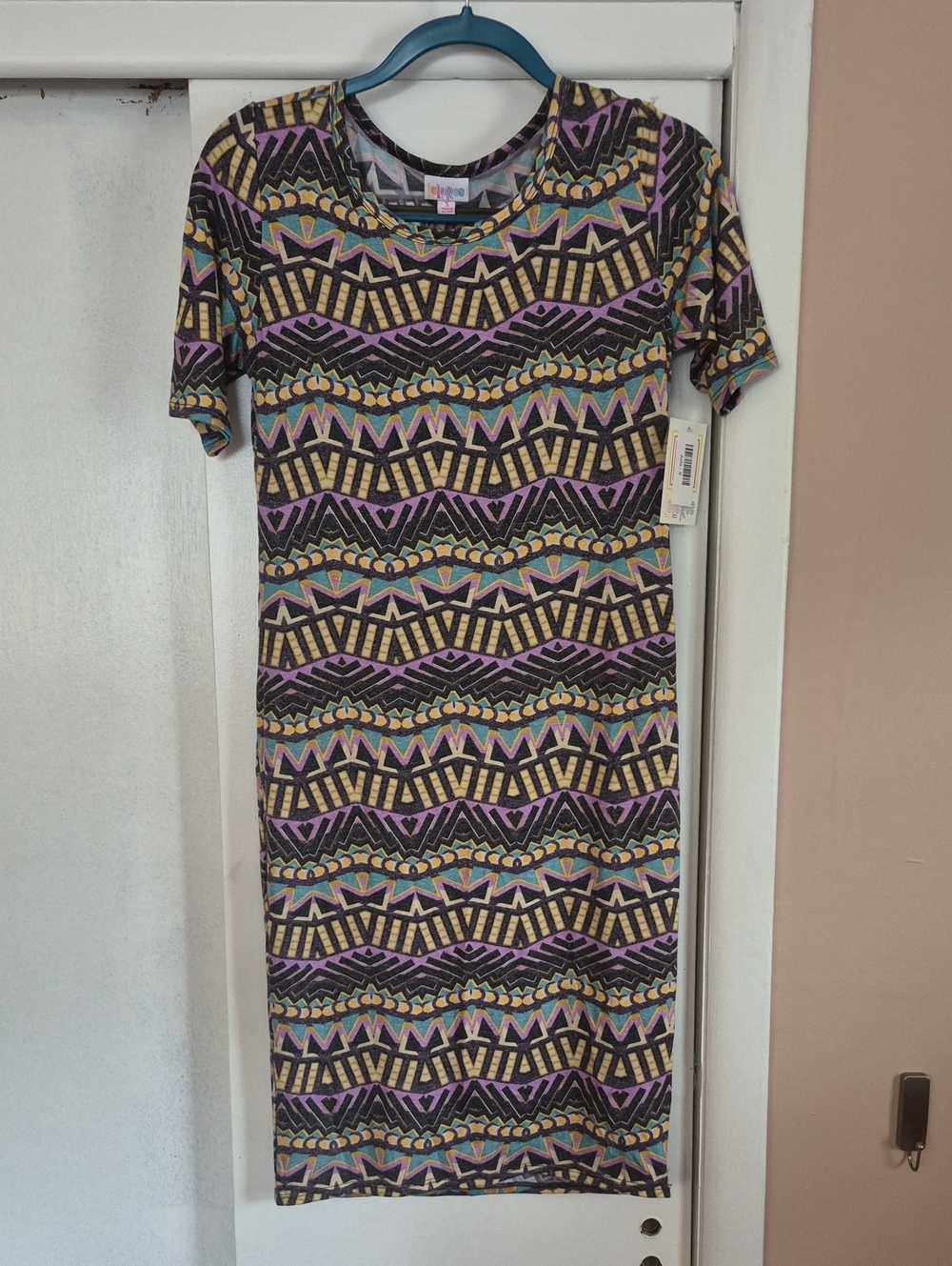 LuLaRoe Purple Multicolor Geometric Pattern Top